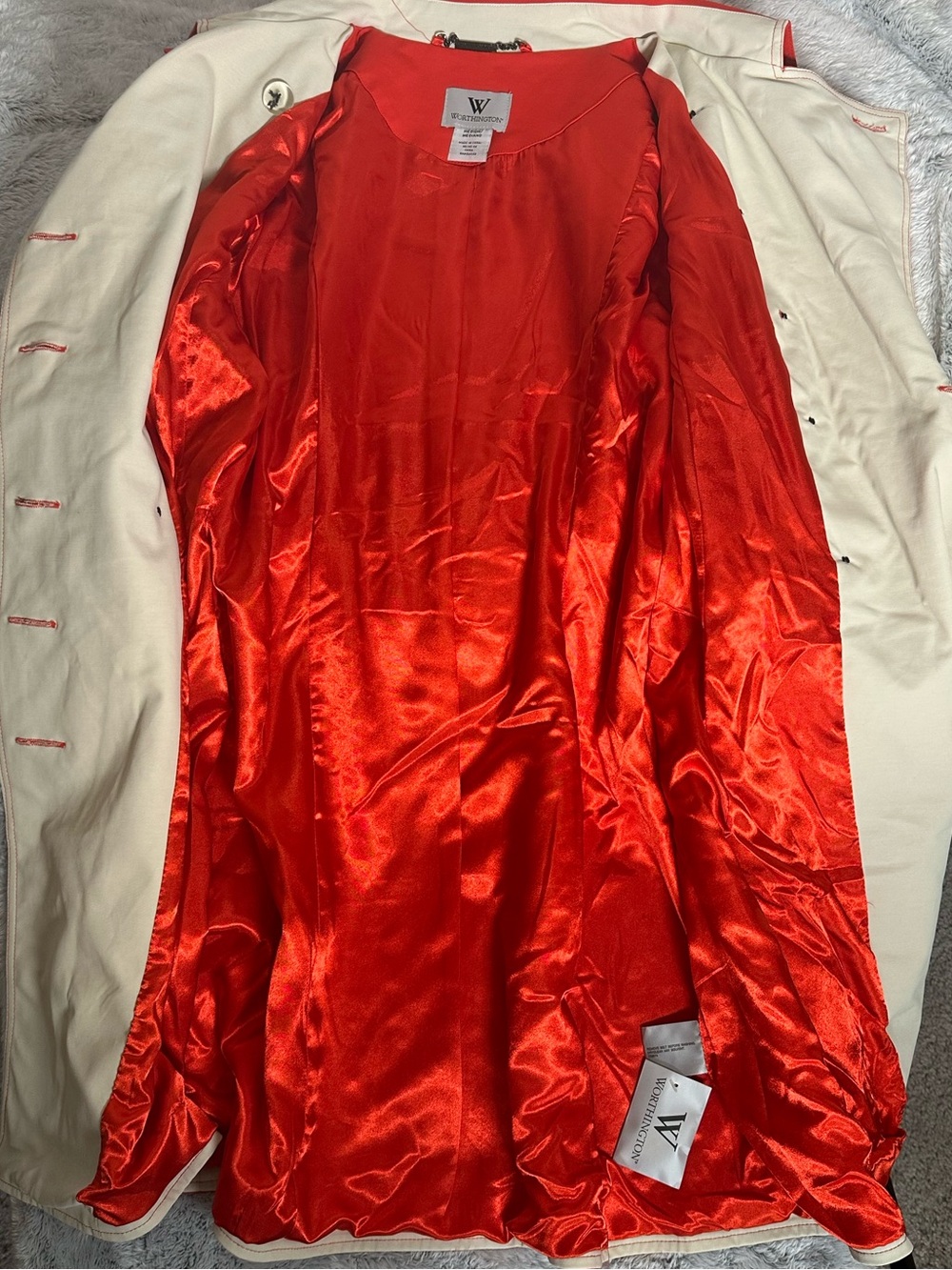 Worthington Red Trench with Cream Lining Burberry Look-a-like Vintage Look NWT - Picture 4 of 10